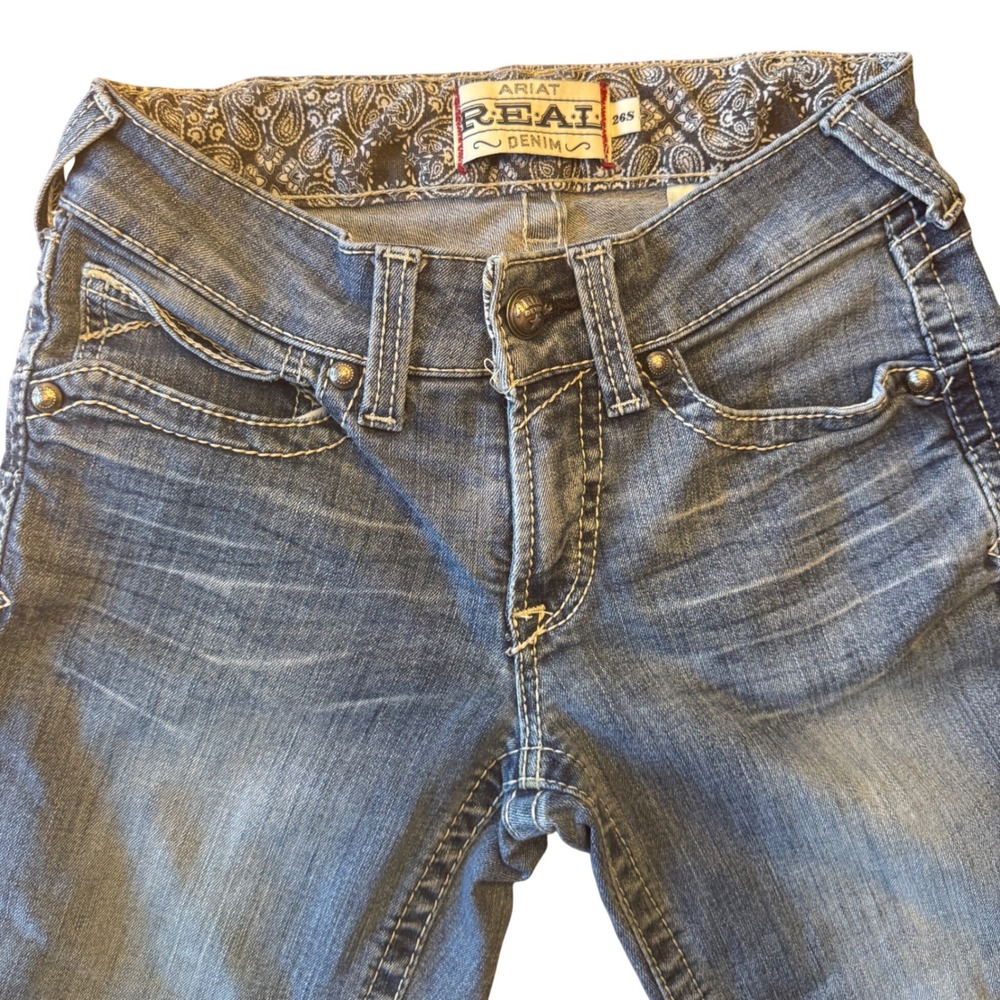 Ariat REAL Denim Womens 26S Blue Mid Rise Bootcut Jeans AW 4044 E Paisley Lining - Picture 2 of 12